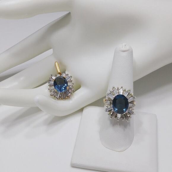 Blue & Clear Rhinestone Ring & Enhancer Pendant Set, Ring 8.25, Pendant 1 1/4 In - Picture 9 of 12